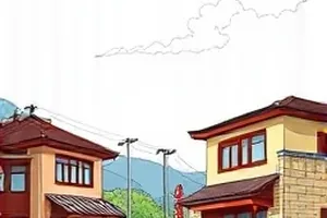 便利店玻璃门外的夏日街景，逆光里两个人影擦肩